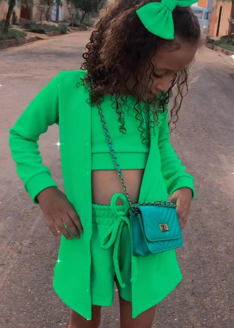 Trijunto verde neon malha crepe