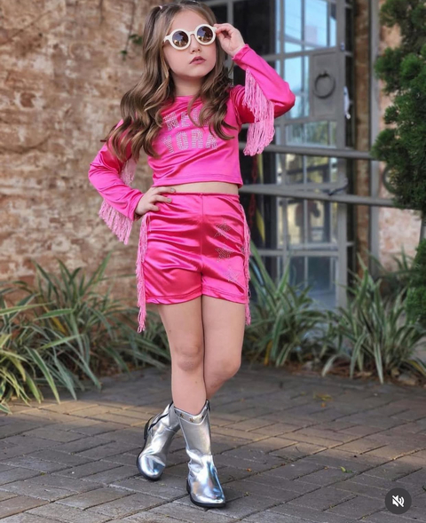 Conjunto boiadeira franja pink