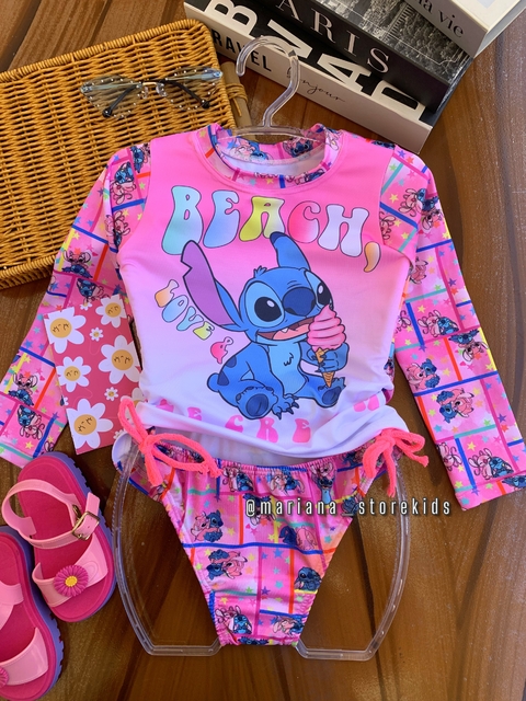 Biquíni manga proteção stitch