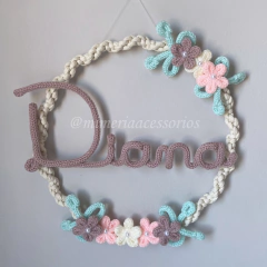 Porta Maternidade Tricotin Diana + Arco Macramê + Flores