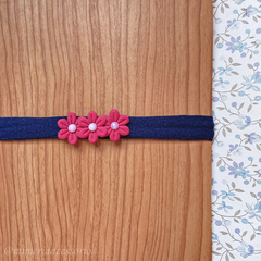 Faixa Slim Floral Florzinhas Azul Marinho e Rosa