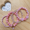 Kit de Pulseiras Infantil Flores Rosa - 4 itens
