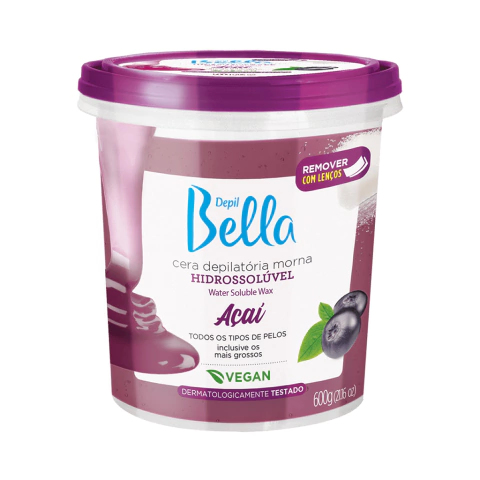 Cera Depilatória Depil Bella Açaí Vegan 600g Morna Hidrossolúvel