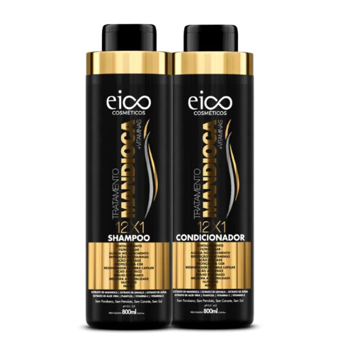 Kit Tratamento Capilar Eico Mandioca 800ml Vitaminas 12×1 Shampoo e Condicionador