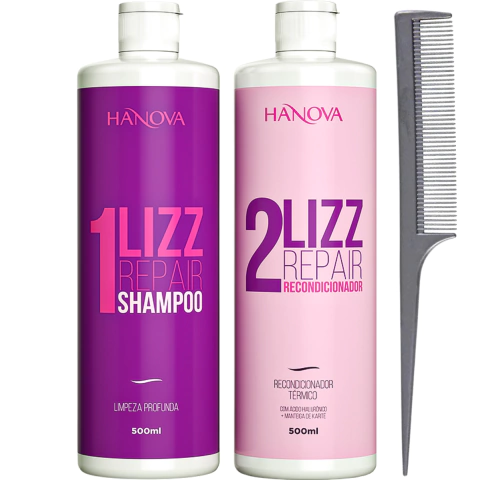 Kit Escova Progressiva Hanova Lizz Repair 500mL + Pente Comare