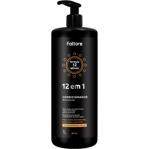 Condicionador Fattore Fórmula 12 em 1 1,0L Passo 3 Reconstrutor Para Cabelos desvitalizados, ressecados e sem brilho