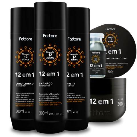 Kit 12 em 1 Fattore 5 Itens Shampoo, Máscara, Condicionador, Leave-in e Ampola - comprar online