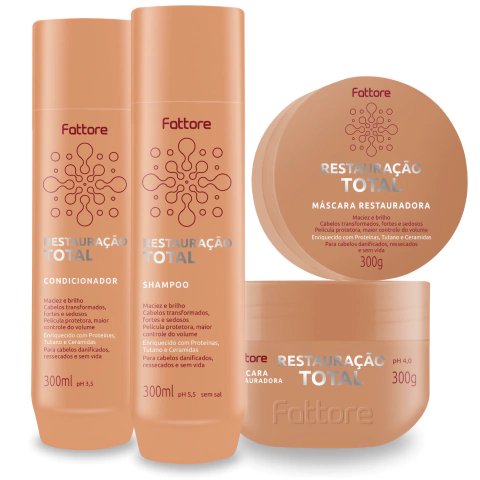 Kit Fattore Restauração Total: Shampoo, Condicionador e Máscara - Proteínas, Tutano e Ceramidas