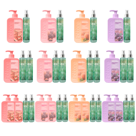 Combo Fattore Bloom Jasmim e Hidratantes Rosa Mosqueta, Baunilha, Morango, e Ameixa