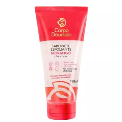 Sabonete Líquido Esfoliante Corpo Dourado Clinic+ Facial e Corporal 180ml Morango Livre de Parabenos Pele Macia