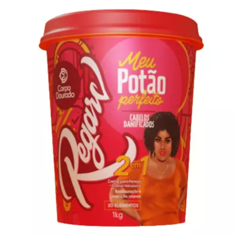 Máscara de Hidratação e Creme de Pentear Corpo Dourado Regarv 2 em 1 1kg Meu Potão Perfeito para Cabelos Danificados
