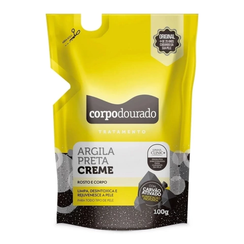 Argila Preta Creme Corpo Dourado Clinic Mais 100g Rosto e Corpo