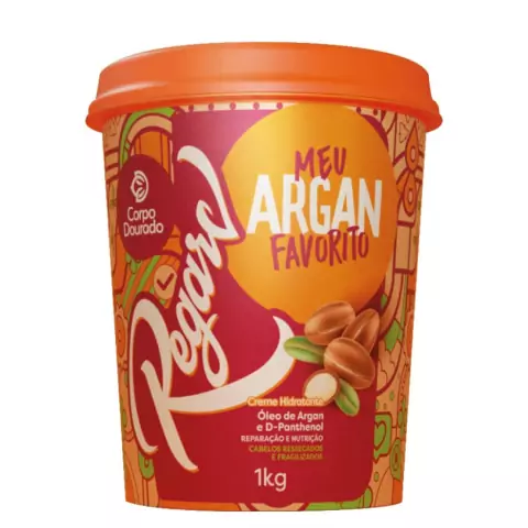 Máscara de Hidratação e Creme de Pentear Corpo Dourado Regarv 1kg Meu Argan Favorito para Cabelos Ressecados