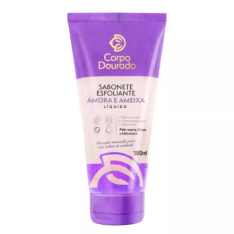 Sabonete Líquido Esfoliante Corpo Dourado Clinic+ Facial e Corporal 180ml Amora e Ameixa Livre de Parabenos Pele Macia
