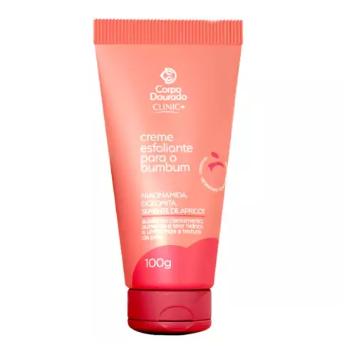 Creme Esfoliante Corpo Dourado Clinic+ Corporal 100g Para o Bumbum com Dolomita, Niacinamida e Semente de Apricot
