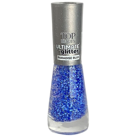 Esmalte Azul Glitter Paradise Top Beauty 9ml Ultimate