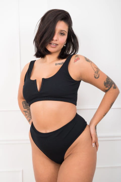 Bikini COCA texturada negro tiro alto - colaless - comprar online