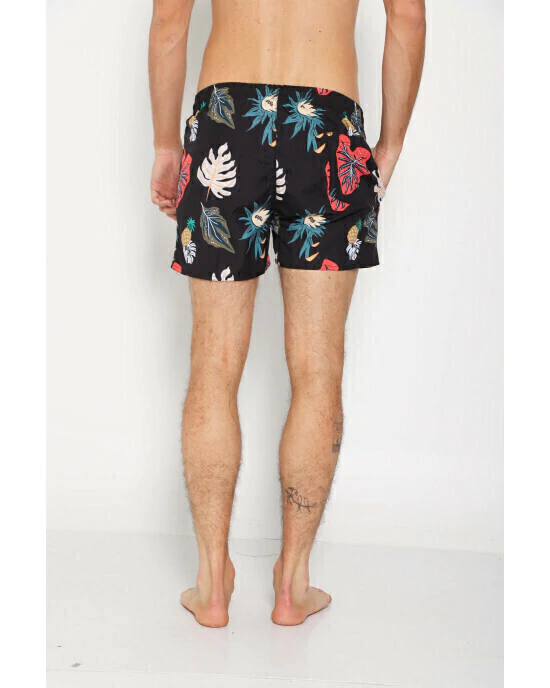Short de baño de hombre hojas negro