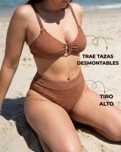Bikini ANTO marron cobre tiro alto - colaless en internet