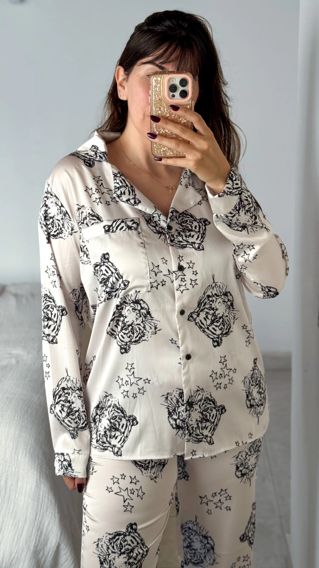 Pijama camisero MOAU saten manga larga