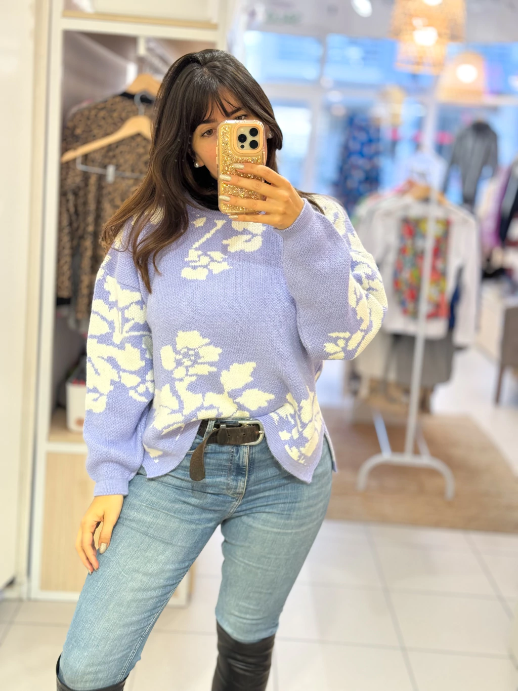 Sweater JULIA flores lila - hilado premium