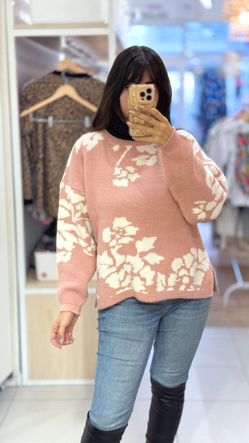 Sweater JULIA flores salmon - hilado premium
