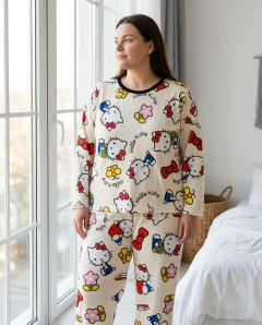 Pijama PLUS SIZE KITTY crema manga larga unisex