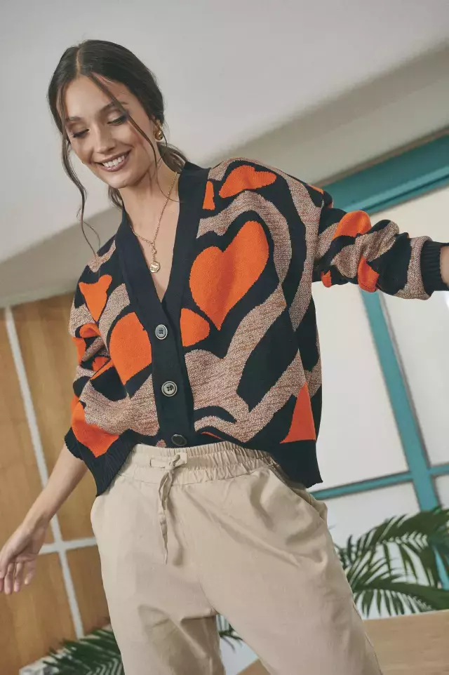 Cardigan VALENTIN negro y naranja - hilado manhattan