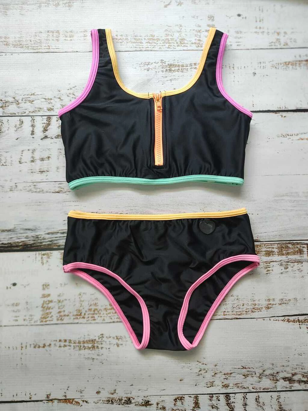 Bikini kids MAIA top con cierre negro y colores (T 8 al 16)