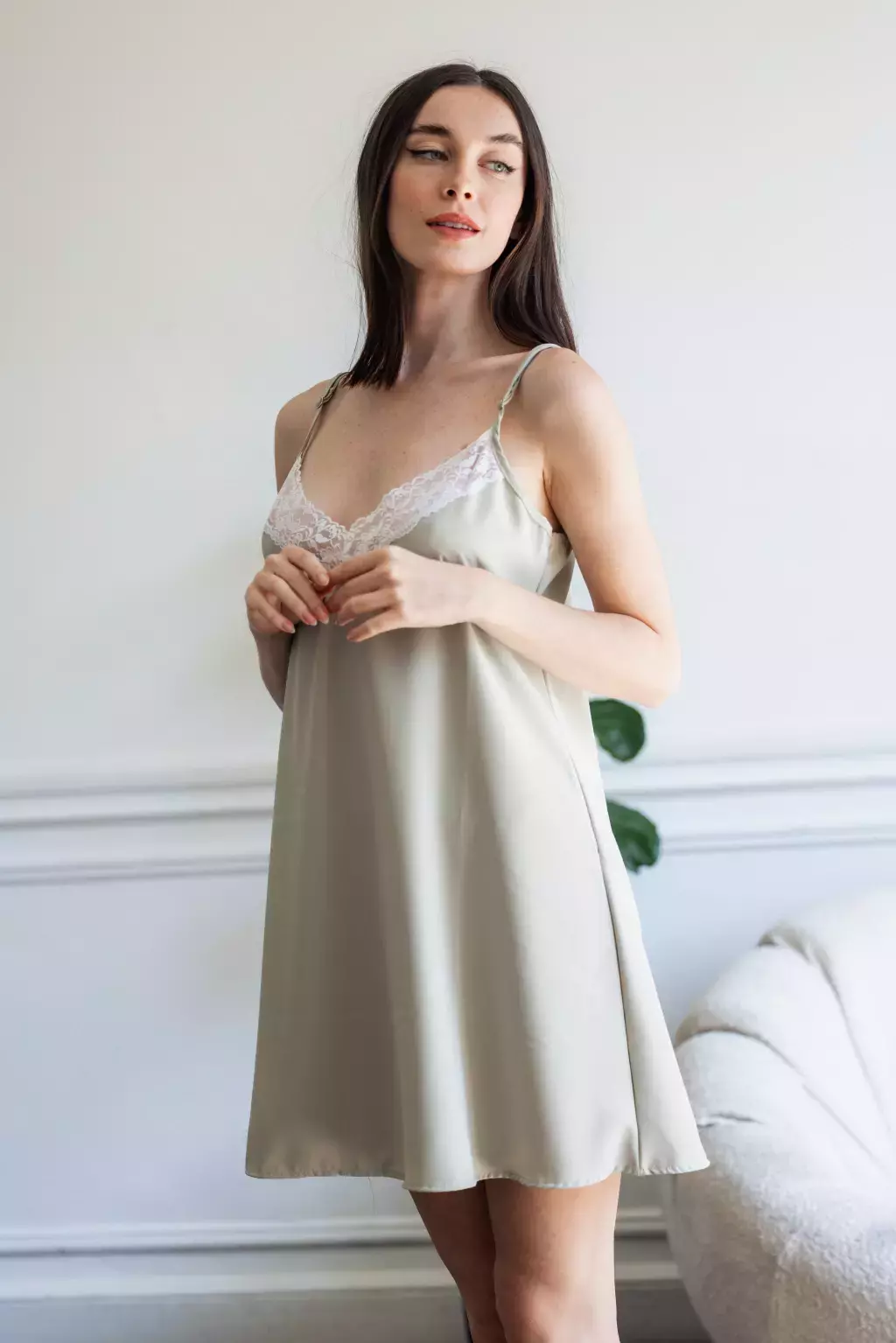 Pijama camisolin LINA saten verde seco