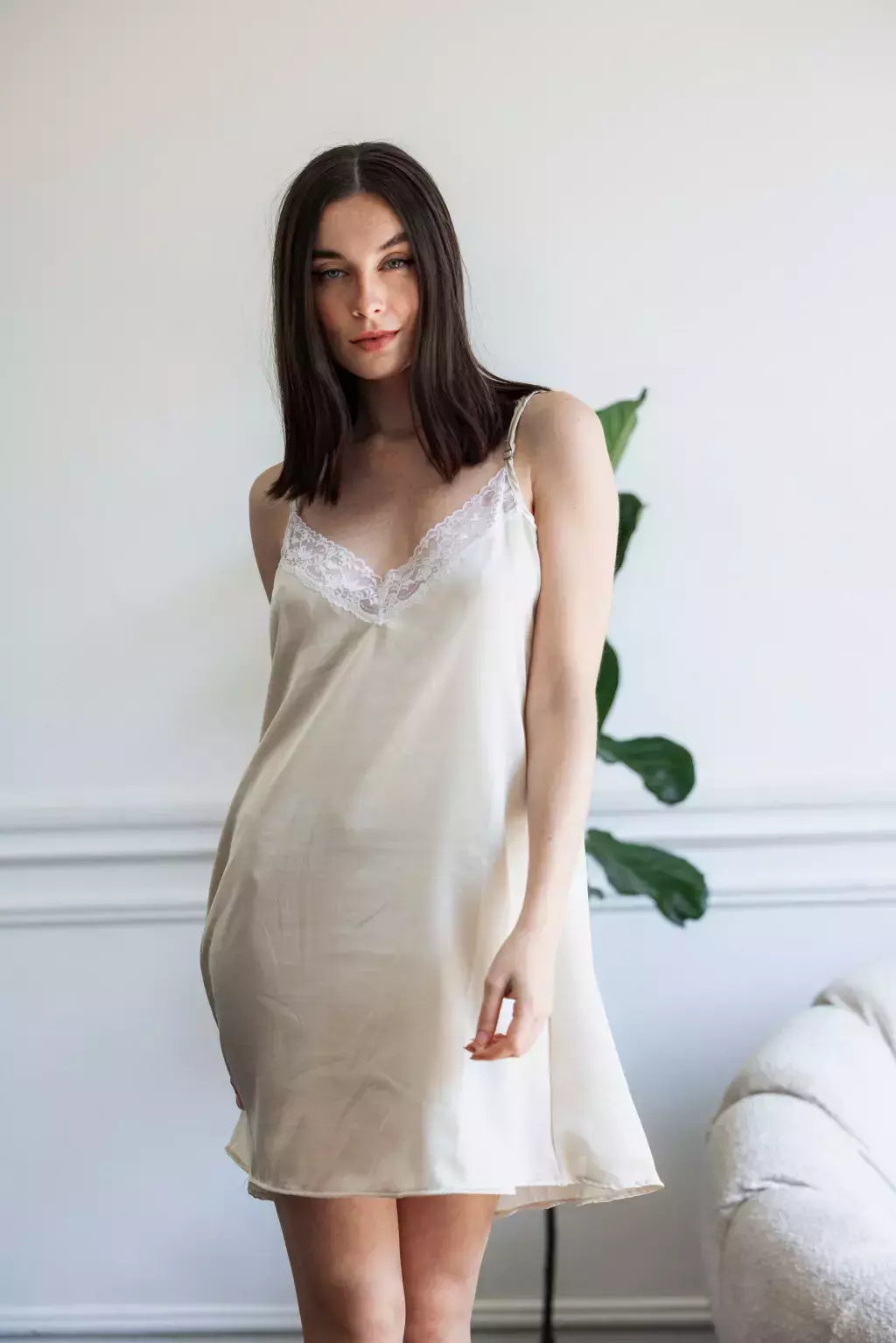Pijama camisolin LINA saten manteca
