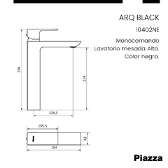 Imagen de Griferia Monocomando Alto Piazza ARQ10402 Negro