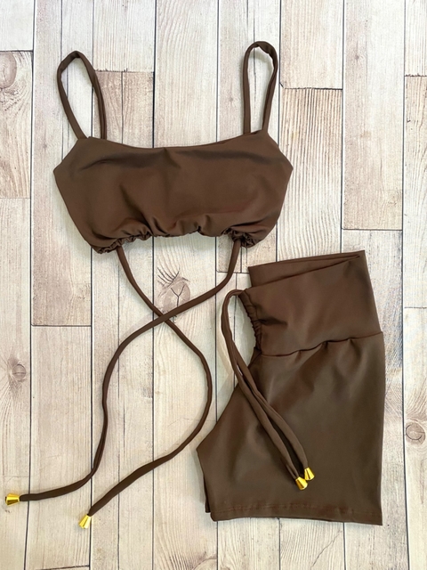 CONJUNTO CROSS E TOP AMARRAÇÃO MARROM