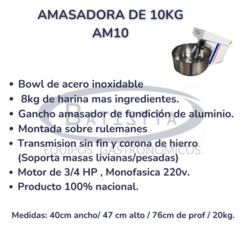 Amasadora 10kg - Equipos Gastronomicos Batistta