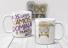 Caneca de Porcelana Gatos Vão Dominar o Mundo