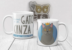 Caneca de Porcelana Gato Cinza - comprar online