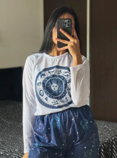PIJAMA LARGO SIGNOS (MANGA CORTA) - comprar online