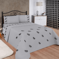 JOGO DE LENÇOL REALEZA MICROPERCAL BORDADO CASAL QUEEN 04 PEÇAS - CINZA