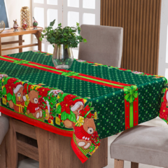 TOALHA DE MESA NATALINA 8 LUGARES 2,50M X 1,40M OXFORD DECORAÇÃO DE NATAL