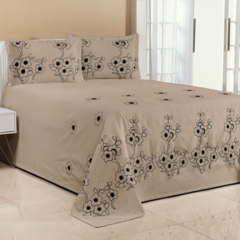 KIT COBRE LEITO FLORÊNCIA CASAL QUEEN 03 PEÇAS BORDADO - AVELÂ