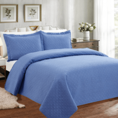 Colcha Casal Padrão Matelado Liso 03 Peças 150 Fios - Azul Claro