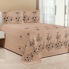 KIT COBRE LEITO FLORÊNCIA SUPER KING 03 PEÇAS BORDADO - BEGE