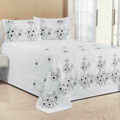 KIT COBRE LEITO FLORÊNCIA CASAL QUEEN 03 PEÇAS BORDADO - BRANCO COM PRETO