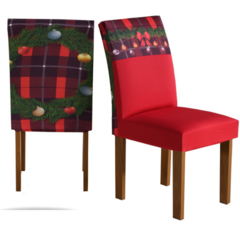 KIT 04 CAPAS DE CADEIRA NATALINA TECIDO MALHA GEL - FELIZ NATAL - comprar online
