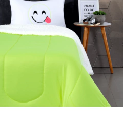 COBERDROM SOLTEIRO TERNURA EMOGI PORTA BORDADO TECIDO SHERPA 02 PEÇAS - VERDE - Bom Bordado - Loja online de Enxovais