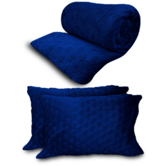 C0BERTOR MANTA CASAL QUEEN FLANNEL CORAÇÃO 3 PEÇAS - AZUL MARINHO - comprar online