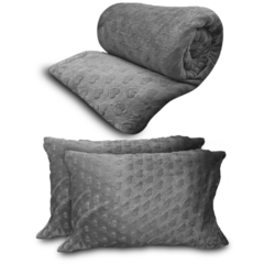 C0BERTOR MANTA CASAL QUEEN FLANNEL CORAÇÃO 3 PEÇAS - CINZA - comprar online