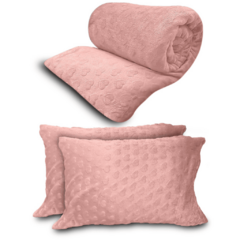 C0BERTOR MANTA CASAL QUEEN FLANNEL CORAÇÃO 3 PEÇAS - ROSÊ - comprar online