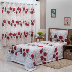 KIT COBRE LEITO BELLA ROSAS SOLTEIRO 02 PEÇAS ALGODÃO