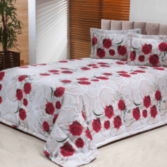 KIT COBRE LEITO BELLA ROSAS CASAL SUPER KING 100% ALGODÃO 03 PEÇAS